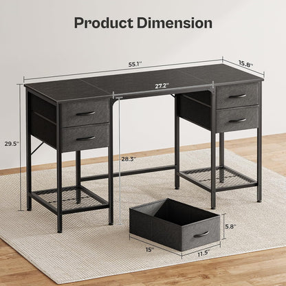 55-Inch Computer Desk with Four Drawers and Mesh Shelf for Home Office, Gaming, and Study Use