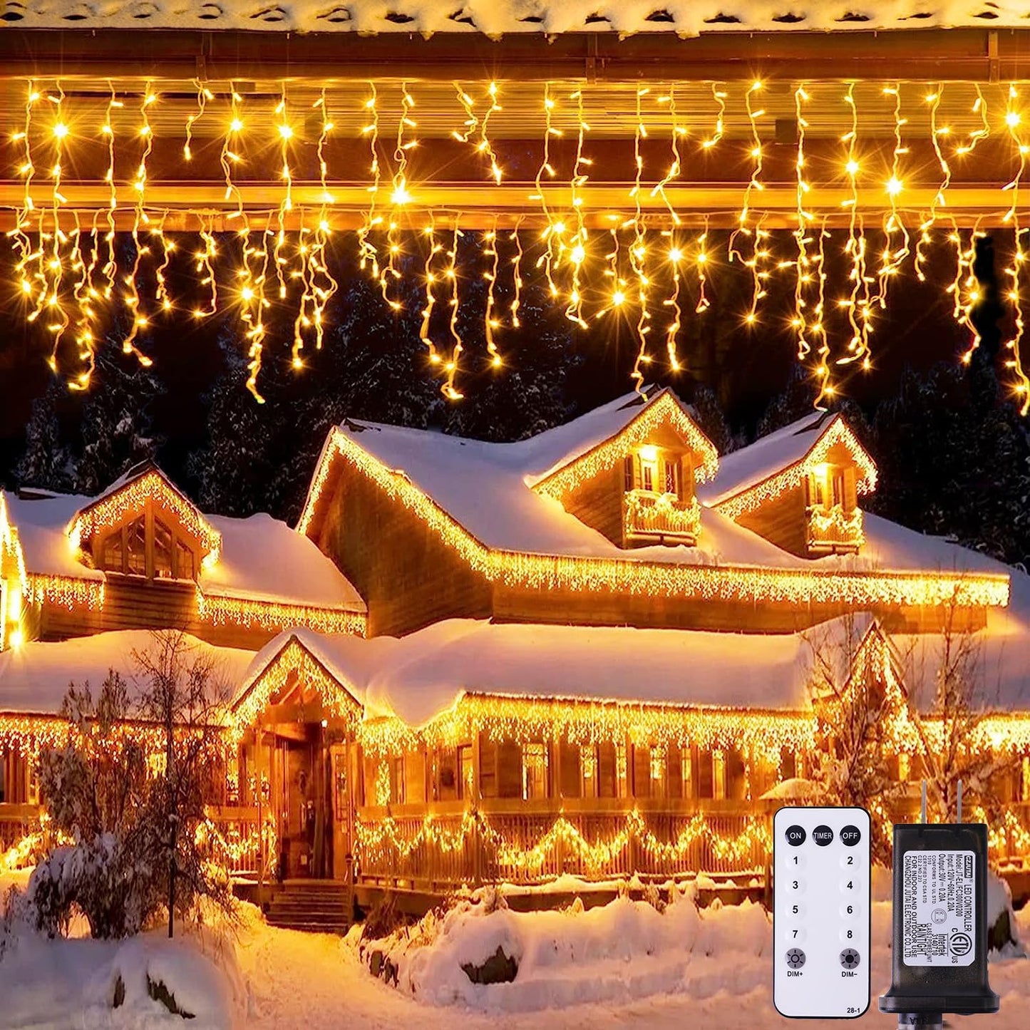 38.8FT Icicle Lights for Outside, 400 LED Icicle Christmas Light Outdoor Indoor Plug In, Warm White Curtain String Lights for Wedding House Patio Party Fireplace Holiday Decorations