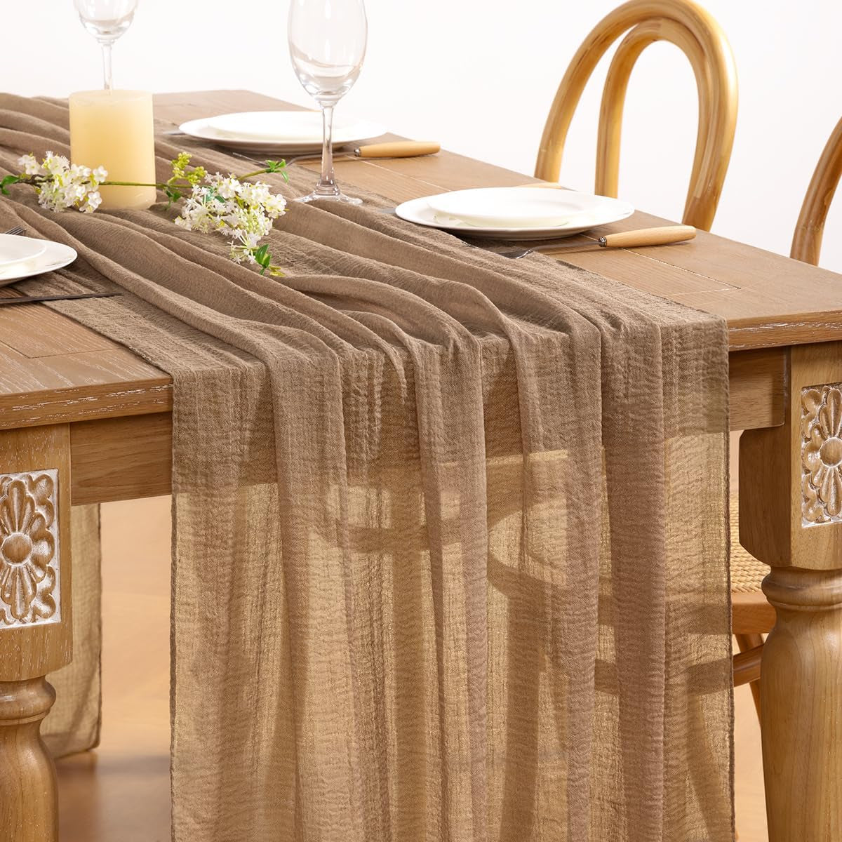 Nude Cheesecloth Table Runner 4 Pack Fall Thanksgiving Table Runners 120 Inches Boho Gauze Coffee Cheese Cloths for Rustic Wedding Bridal Baby Shower Decor Party Fall Table Centerpiece