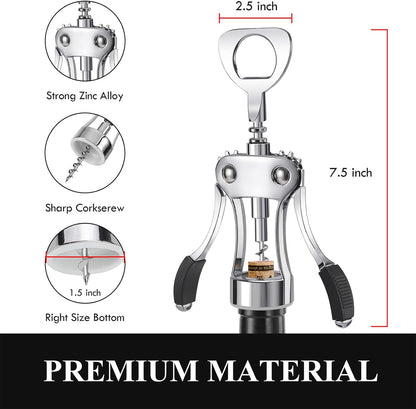 Wine Opener, Heavy-Duty Zinc Alloy Wing Corkscrew, Premium Beer Bottle Opener, Multifunctional Wine Accessories with Ergonomic Handle and Sharp Screw, for Kitchen, Bar, Restaurant, Bartenders