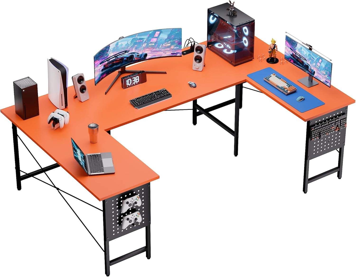 71 Inch Large Computer Desk with Power Outlets,U Shaped Corner Desk for Home Office Work and Gaming Orange