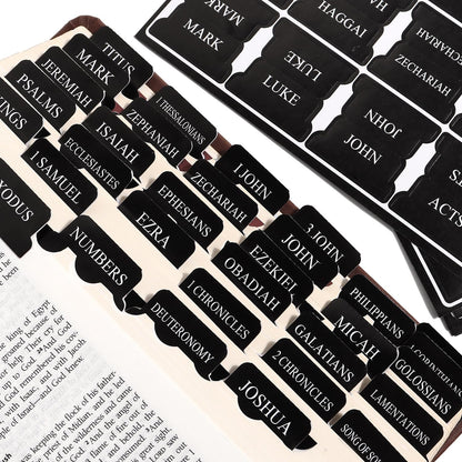 Black Bible Tabs for Men - Paper Index Tabs for Scripture Study & Chapter Markers, 66 Bible Tabs Old and New Testament and 24 Blank Custom Tabs