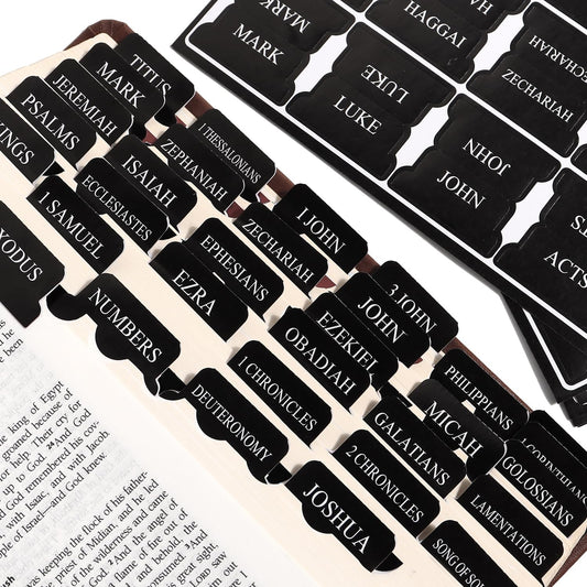 Black Bible Tabs for Men - Paper Index Tabs for Scripture Study & Chapter Markers, 66 Bible Tabs Old and New Testament and 24 Blank Custom Tabs