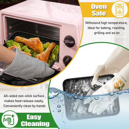 Baking Oven Sheet Pan with Rack for Cookie, Nonstick Oven Tray and Cooling Rack for Baking & Roasting, Easy Clean, Black, 10.4 X 8 Inch