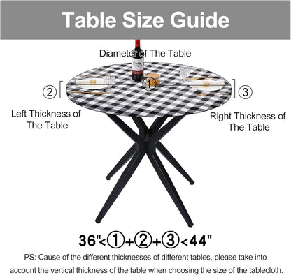 Waterproof Fitted Vinyl Tablecloth, 6FT Table Cover and round 36"-44" in Black and White, 2 Item Bundle