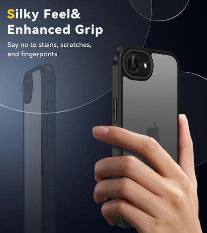 3-In-1 Case for Iphone 16E 6.1" 2025 with 2 Pack Tempered Glass Screen Protector [Military Grade Protection], Frosted Translucent Back Phone Cover- Matte Black