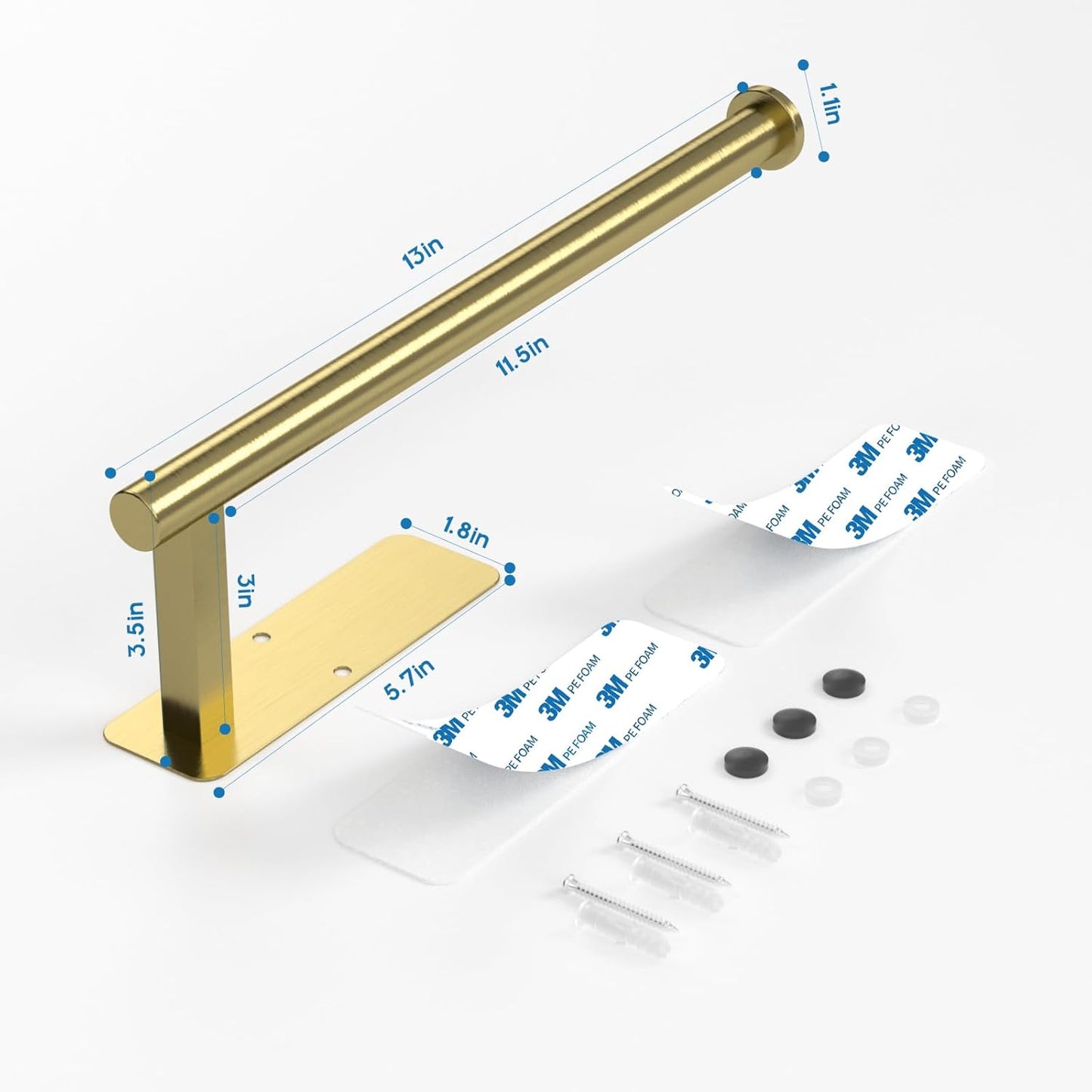 Gold Paper Towel Holder under Cabinet Mount Self Adhesive, Wall Mount Paper Towel Holder Wall Mounted Hanging Towels Holders for Kitchen