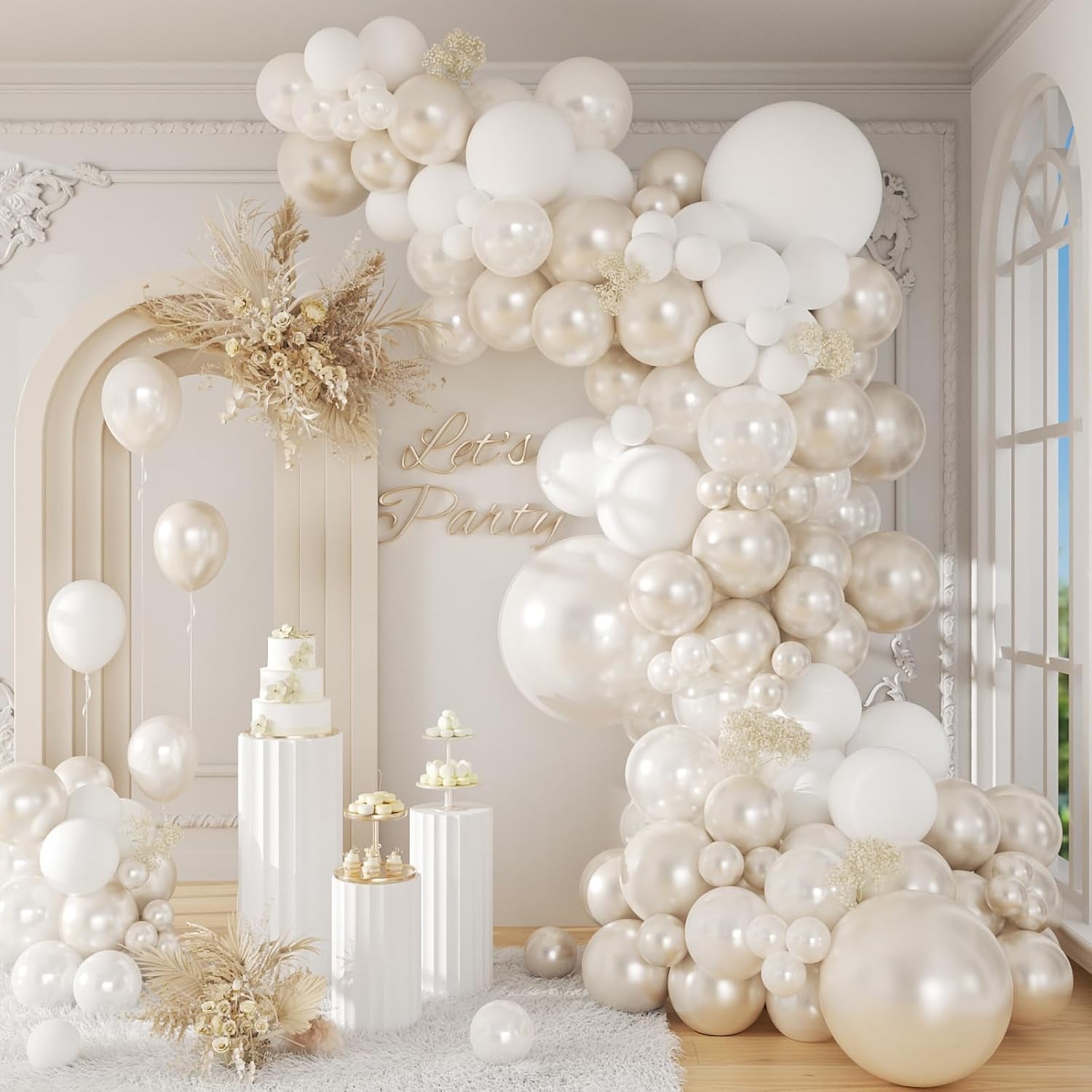 106Pcs Double Stuffed Pearl White Balloons, White Pearl Balloons for Engagement Bridal Shower Wedding Party Decorations