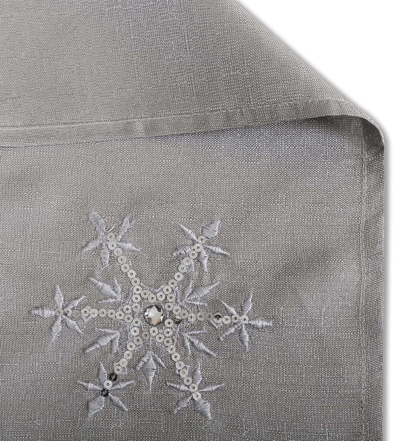 Christmas Table Napkins Cloth Set of 4, Embroidered Snowflake Napkins 18X18 Inch, Silver Napkins Glittering Sequins for Dinner, Xmas Holiday Napkins for Familiy Dinning, Grey, Machine Washable