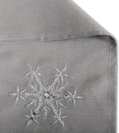 Christmas Table Napkins Cloth Set of 4, Embroidered Snowflake Napkins 18X18 Inch, Silver Napkins Glittering Sequins for Dinner, Xmas Holiday Napkins for Familiy Dinning, Grey, Machine Washable