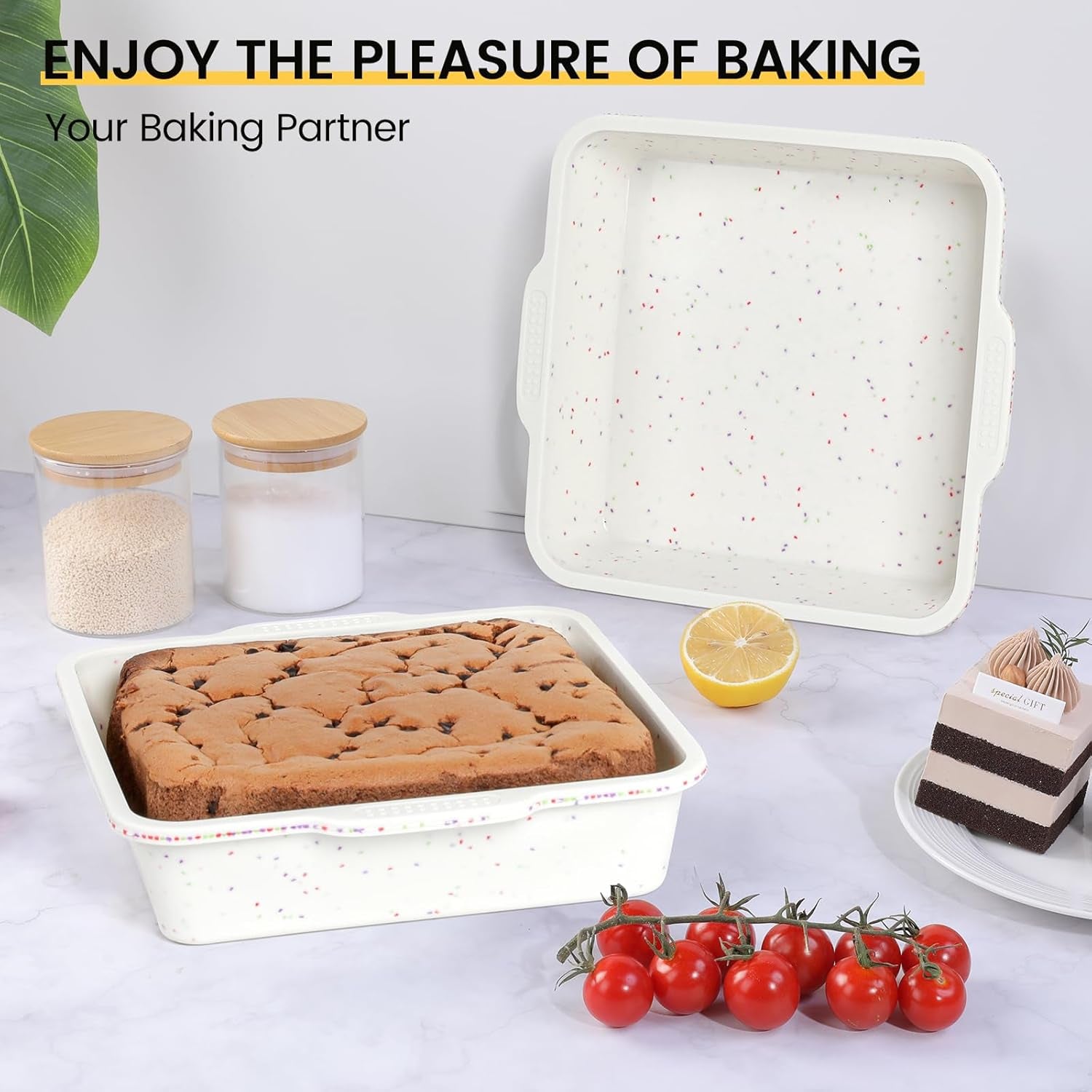 8 Inch Silicone Square Cake Pan with Metal Reinforced Frame, Nonstick Silicone Brownie Pans BPA Free Suitable for Making Cakes, Brownies, Bread