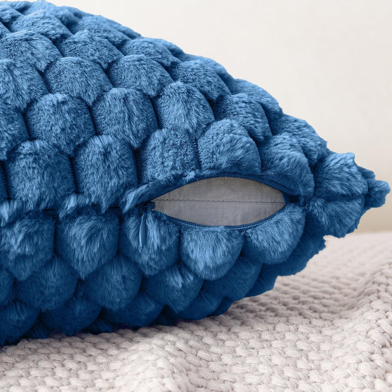 Navy Blue Faux Fur Decorative Throw Pillow Covers 18X18 Inch Set of 2 Super Soft Cozy Plush Cushion Cases Luxury Fluffy Pillowcases for Sofa Couch Bed Living Room