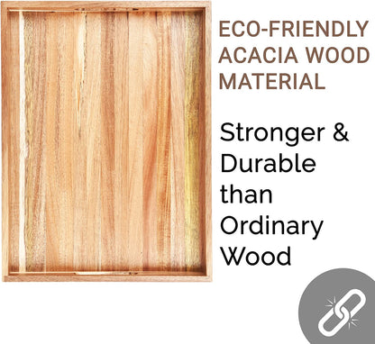 Acacia Wood Serving Tray with Handles (17 Inches) – Decorative Serving Trays Platter for Breakfast in Bed, Lunch, Dinner, Appetizers, Patio, Ottoman, Coffee Table, BBQ, Party –Great for Lap &Couch