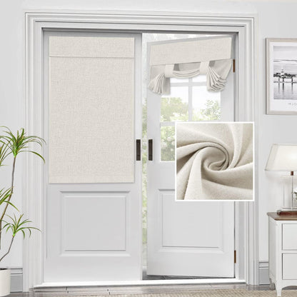 French Door Curtains Linen Textured Privacy Blinds Kitchen Window Curtains Waterproof 26 X 40 Inch Room Darkening for Glass Door Tie up Shade, 1 Panel, Heather Ivory