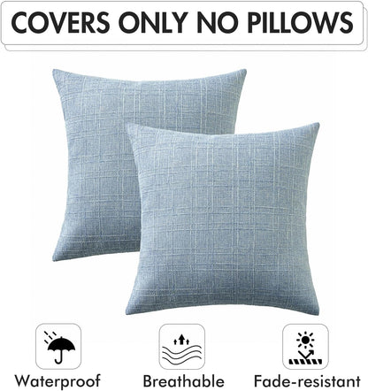 Outdoor Waterproof Throw Pillow Covers Decorative Farmhouse Water Resistant Cushion Covers for Tent Patio Garden Couch Sofa Pack of 2, 20X20 Inch Light Blue