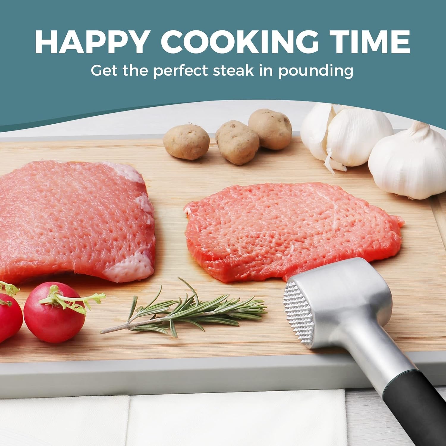 Meat Tenderizer Hammer with Comfortable-Grip Rubber Handle, Dual-Side Meat Mallet for Kitchen, Heavy Duty Meat Pounder Hammer for Tenderizing Steak, Beef and Fish - Black