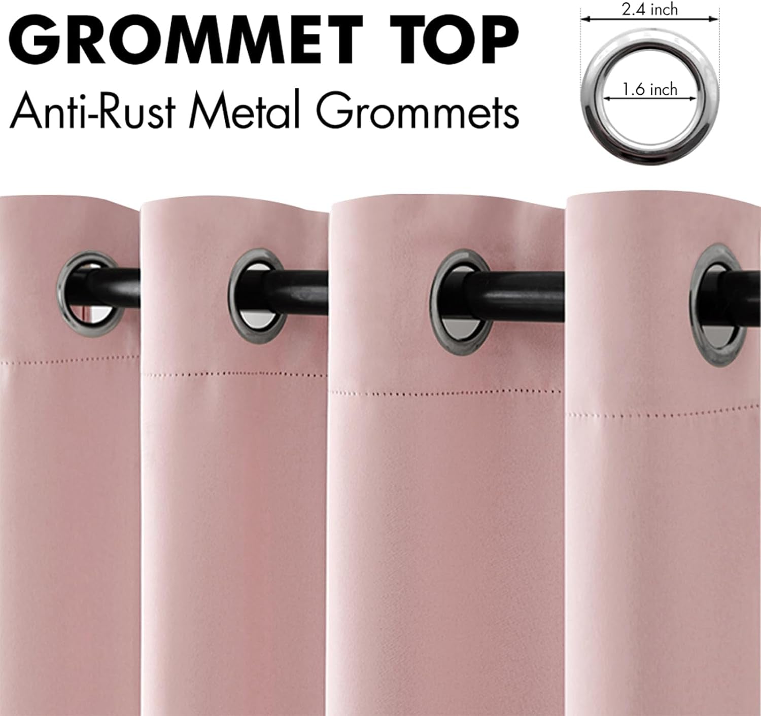 Light Pink Thermal Insulated Room Darkening Curtains - Grommet Top Blackout Drapes, 2 Panels 52 x 84 Inches for Living Room or Bedroom