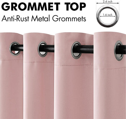 Light Pink Thermal Insulated Room Darkening Curtains - Grommet Top Blackout Drapes, 2 Panels 52 x 84 Inches for Living Room or Bedroom