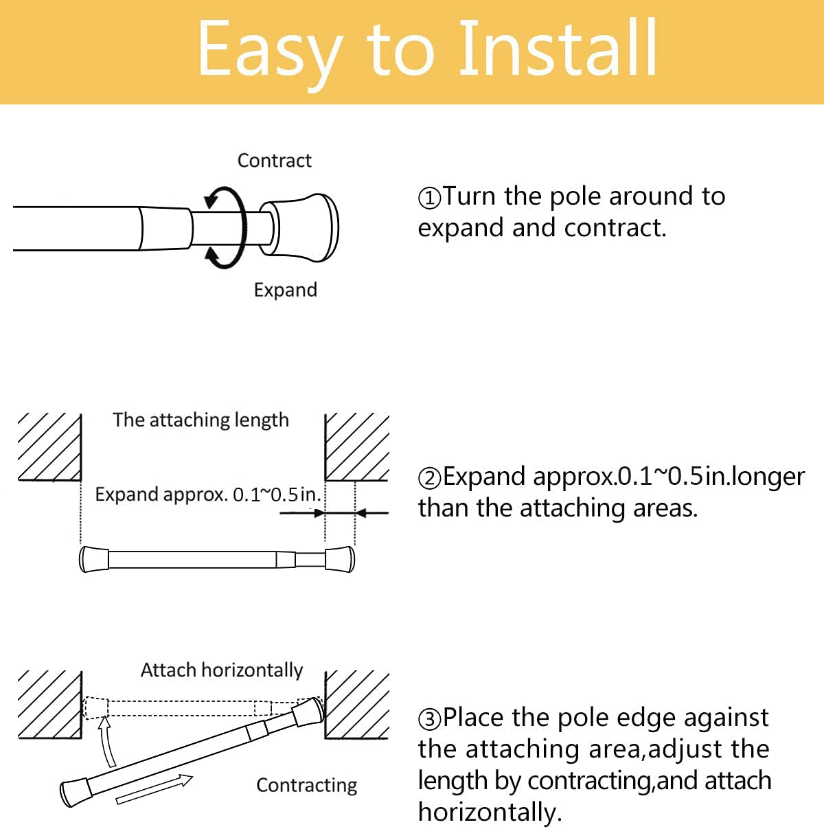 2Pcs Small Tension Rod 11 to 17 Inch, Adjustable Thin Mini Spring Loaded Curtain Tension Rods for Windows, Closet, RV, Trailer, Cupboard, Refrigerator (White)