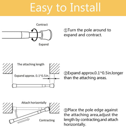 2Pcs Small Tension Rod 11 to 17 Inch, Adjustable Thin Mini Spring Loaded Curtain Tension Rods for Windows, Closet, RV, Trailer, Cupboard, Refrigerator (White)