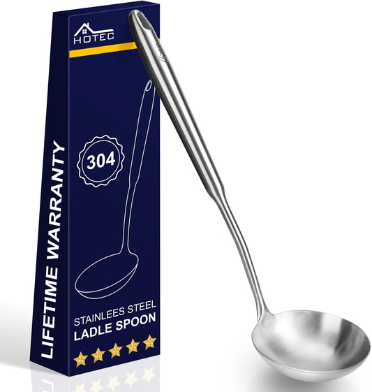 Stainless Steel Soup Ladle Spoon 13.7" – Kitchen Ladle for Cooking and Serving, One-Piece 304 Stainless Steel Serving Spoon for Soup, Stew, Gravy, Broth