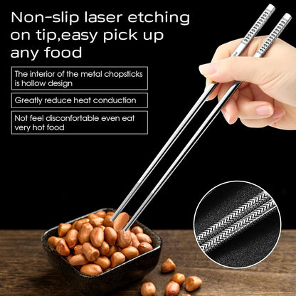 8 Pairs Metal Chopsticks Reusable 18/8 Stainless Steel Chopsticks Set Cute Laser Engraved Non-Slip Japanese Korean Chinese Chopstick for Cooking Eating Dishwasher Safe 9.25" Chop Sticks Gift Set