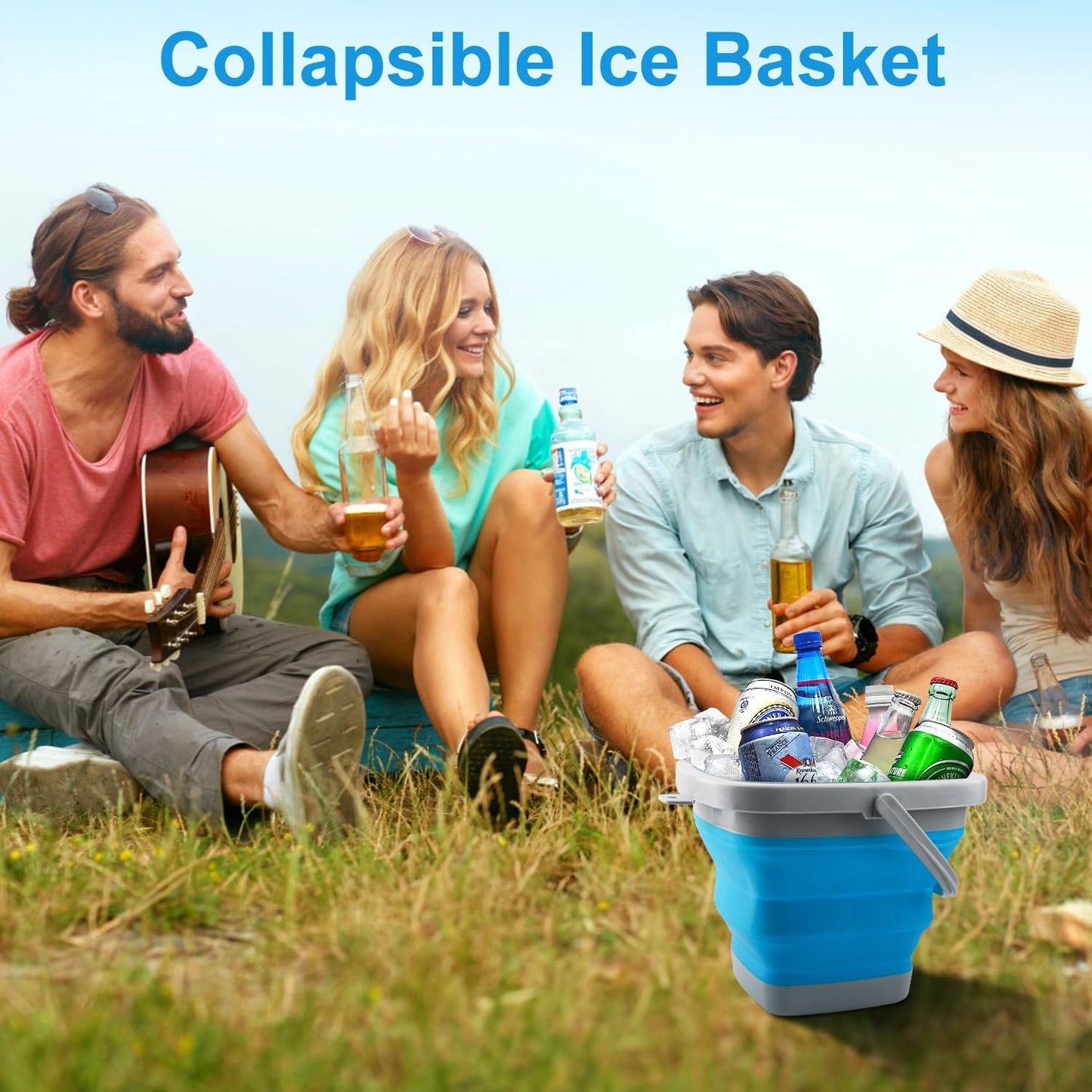 Collapsible Mop Bucket and Ice Bucket-5L(1.3 Gallon) Household Cleaning Silicone Dust Mops Bucket, Portable Bathroom Cleaning Supplies Square Bucket for Cleaning