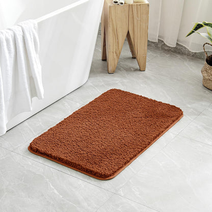 Set of 2 Non-Slip Burnt Orange Extra Thick Shaggy Bathroom Rugs - Plush Microfiber Absorbent Bath Mats for Tub and Shower, Machine Washable (16x24 Inches)