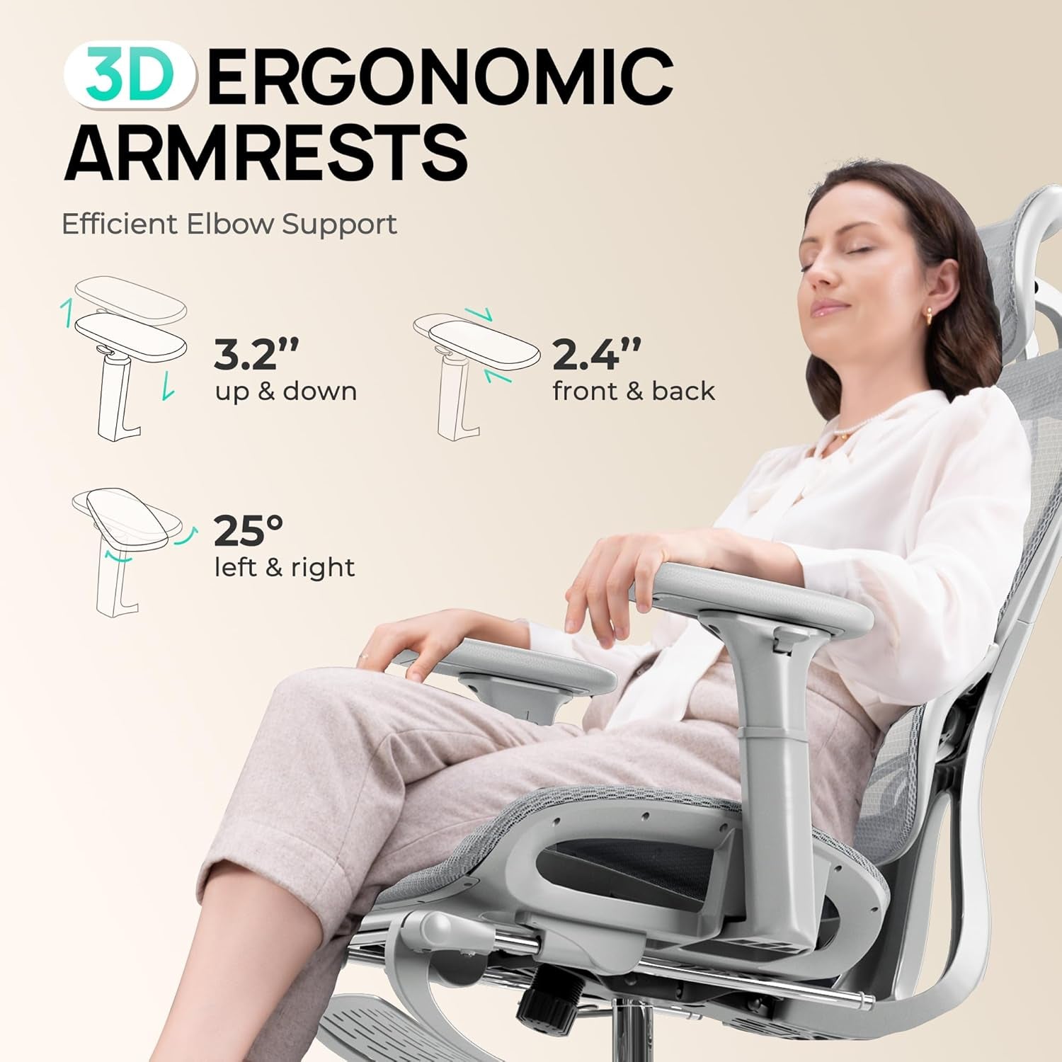 Ergonomic Mesh Office Chair with Footrest and Lumbar Support, Adjustable Gaming Chair with Multi-Tilt Backrest, Headrest, and 3D Armrests, Sturdy Steel Base, Grey