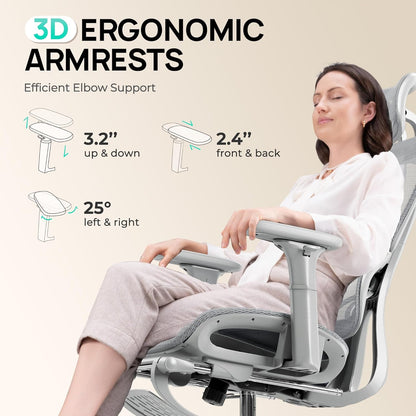 Ergonomic Mesh Office Chair with Footrest and Lumbar Support, Adjustable Gaming Chair with Multi-Tilt Backrest, Headrest, and 3D Armrests, Sturdy Steel Base, Grey