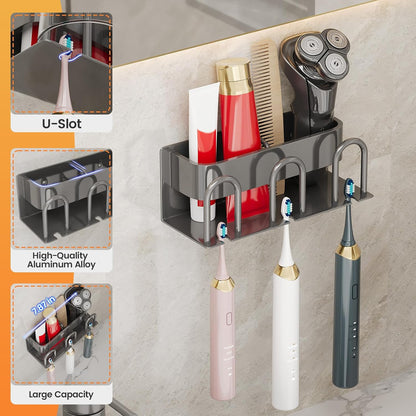 Metal Toothbrush Holders Wall Mounted - 3 Slots Electric Toothbrush and Toothpaste Holder for Bathroom, Bathroom Accessories, Adhesive Toothbrush Holder, Convenient, Sturdy, Space-Saving