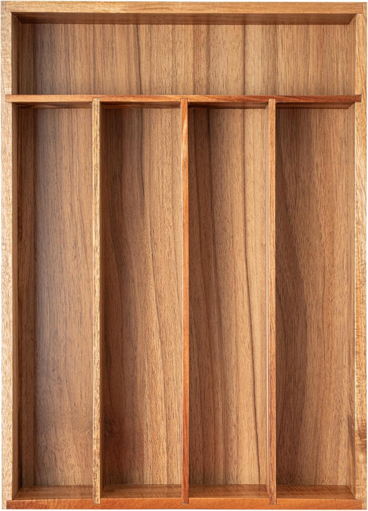 Silverware Organizer Kitchen Drawer Organizer Utensil Organizer Acacia Silverware Holder Cutlery Organizer in Drawer Flatware Organizer Tray(5 Slots, Acacia