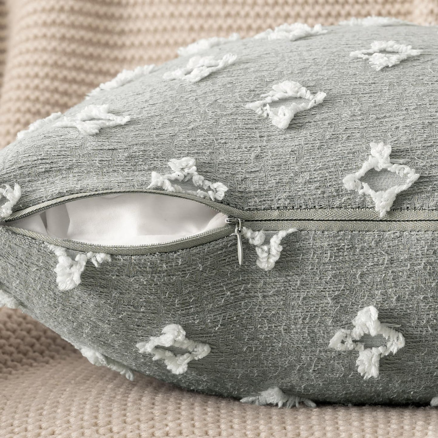 Set of 2 Decorative Throw Pillow Covers Rhombic Jacquard Pillowcase Soft Square Cushion Case for Couch Sofa Bed Bedroom Living Room, 18X18 Inch, Light Grey