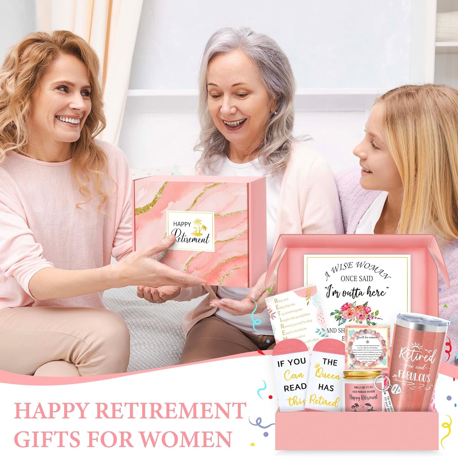 Elegant Retirement Gift Basket for Women 2025 - Thoughtful Retirement Presents for Coworkers, Teachers, Nurses, Bosses, Friends, Moms, and Grandmothers, Featuring a 20oz Tumbler, Greeting Card, and "The Queen Has Retired" Socks