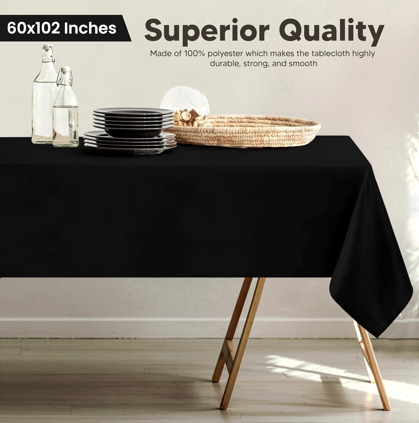 Rectangle Table Cloth 2 Pack [60X102 Inches, Black] Tablecloth Machine Washable Fabric Polyester Table Cover for Dining, Buffet Parties, Picnic, Events, Weddings and Restaurants
