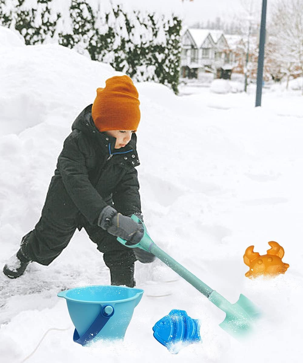 Long Shovels Sand Toys Set with Mesh Bag Including Dump Truck, Beach Buckets, Shovels, Rakes, Molds, Outdoor Beach Toys Tool Kit for Kids, Toddlers, Boys and Girls (15 PCS) Age 3+