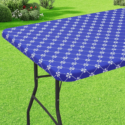 Rectangle Vinyl Table Cloth, Elastic Fitted Tablecloth with Flannel Backing, Waterproof Plastic Table Cover Fits 6 Foot Folding Tables for Camping, Indoor and Outdoor (Blue, 30" X 72")