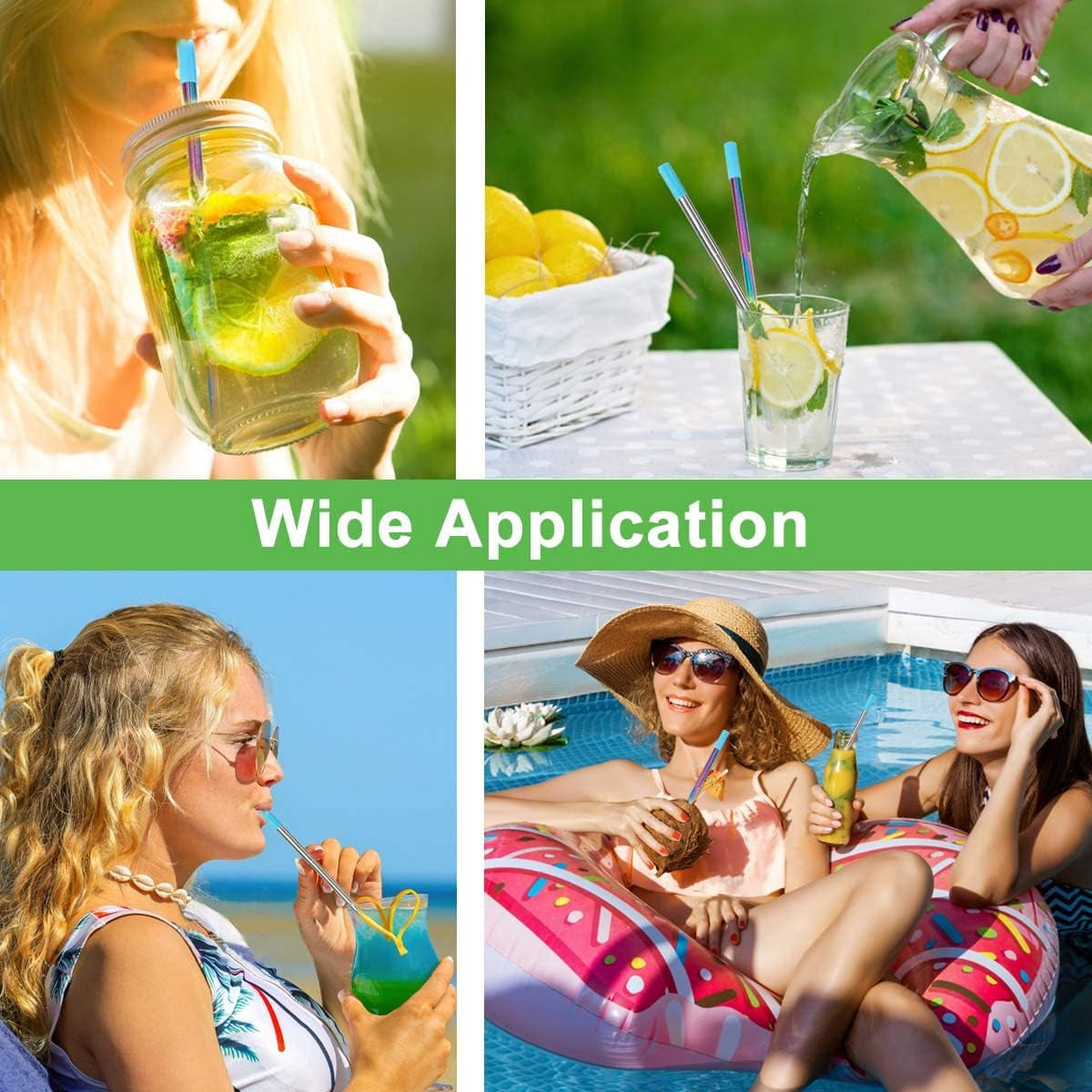 4Packs Reusable Straws, Metal Straw with Silicon, Travel Drinking Straws with Case, Keychain, Cleaning Brushes, Silicon Pcs Perfect for Travel, Gifts (20 PCS) Blue-Black-Rose Gold-Silver