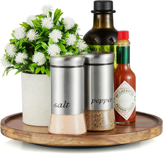 9" Acacia Wood Lazy Susan Turntable Organizer, Lazy Susan for Table Top Cabinet Dining Pantry Countertop Cupboard Organization, Decorative Tray for Kitchen Bathroom Decor Coffee Bar Accessories