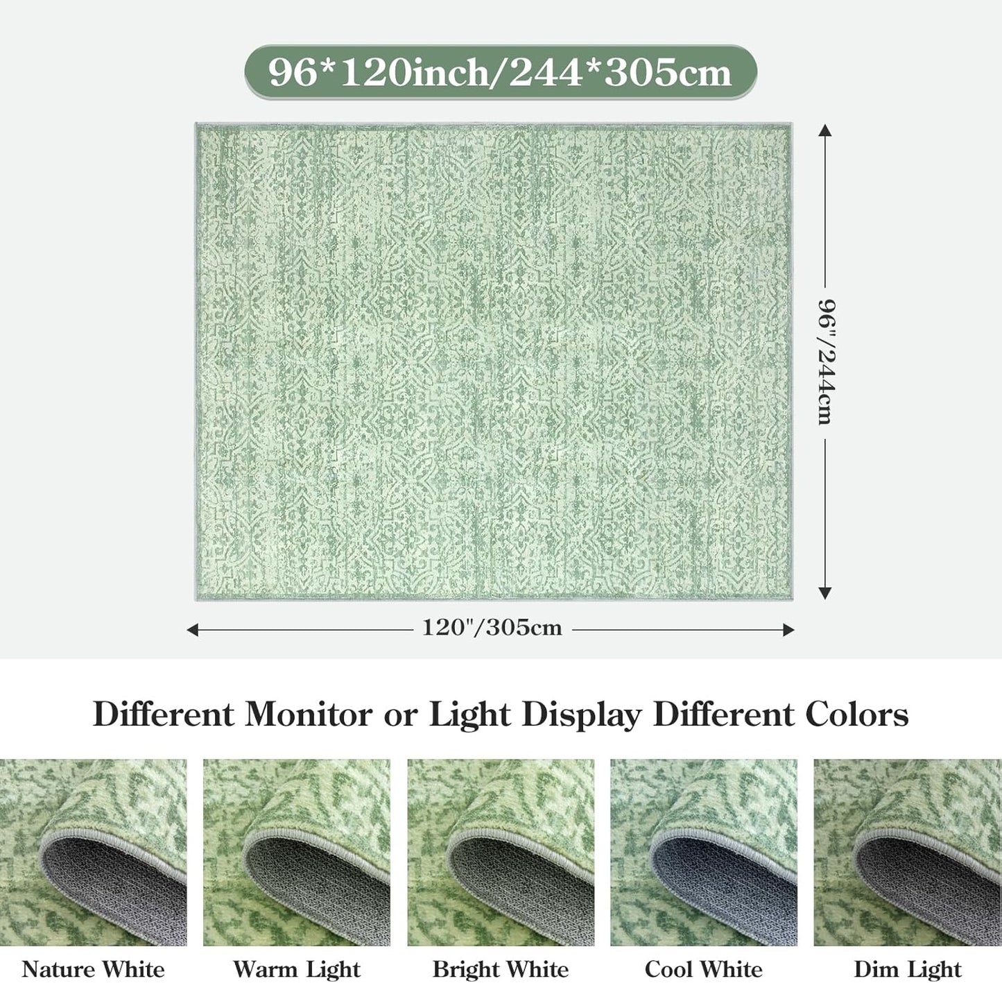 8X10 Sage Green Area Rug, Soft Washable Area Rug Non-Shedding, Non Slip Green Rug Floral Distressed Boho Carpet for Bedroom, Living Room, Dining Room, Office Classroom Decor