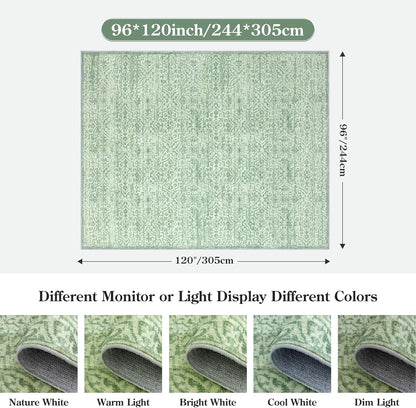 8X10 Sage Green Area Rug, Soft Washable Area Rug Non-Shedding, Non Slip Green Rug Floral Distressed Boho Carpet for Bedroom, Living Room, Dining Room, Office Classroom Decor