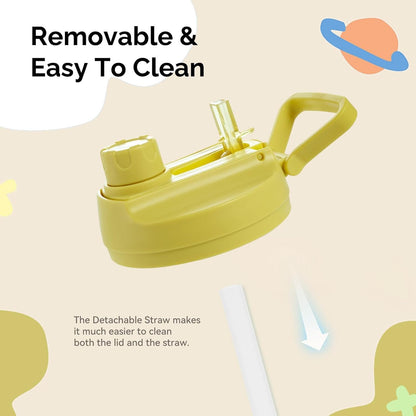 12Oz Kids Water Bottle with Straw Leak-Proof Toddler Water Bottle Plastic Water Bottles Bpa-Free Toddler Straw Cups with Handle for Travel Fitness School, YELLOW