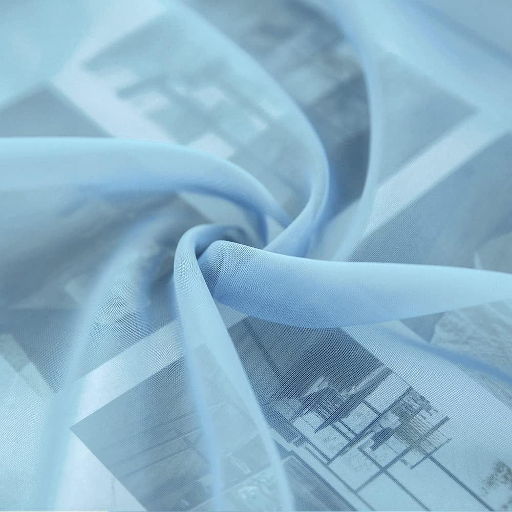 Half Window Sheer Curtains Rod Pocket Translucent Voile Drapes Extra Wide for Small Window Kitchen Cafe One Panel 54 X 18 Dusty Blue