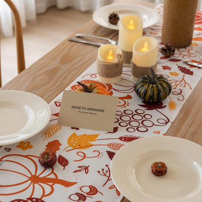 Fall Table Runner Thanksgiving Pumpkins Autumn Harvest Maple Leaves Cloth Dining Centerpiece Party Table Decor Fall Decorations for Home 48 X 13Nch