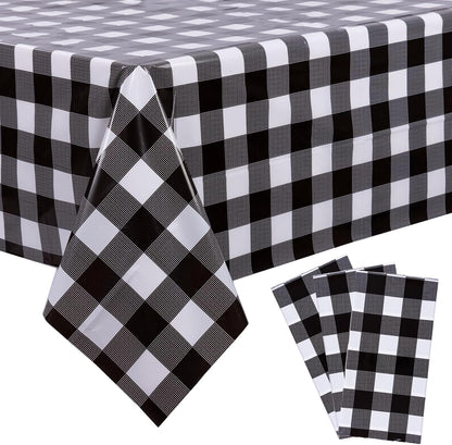 3 Packs Black Gingham Tablecloths 54 X 108 Inch Black and White Checkered Tablecloth Disposable Plastic Plaid Picnic Tablecover Waterproof Fall Checkered Table Cloth for Camping Halloween Party