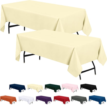 2 Pack 6 Foot Rectangle Table Cloth [60X102 Inches, Ivory] Stain and Wrinkle Resistant Tablecloth Washable Polyester Cover for Dining, Buffet Parties, Picnic and Weddings