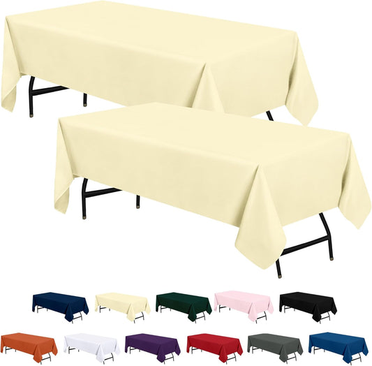 2 Pack 6 Foot Rectangle Table Cloth [60X102 Inches, Ivory] Stain and Wrinkle Resistant Tablecloth Washable Polyester Cover for Dining, Buffet Parties, Picnic and Weddings