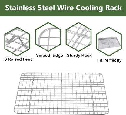 Stainless Steel Baking Sheet and Rack Set (2 Pans + 2 Racks) - Nonstick, Heavy Duty, Warp Resistant, Rust Free, Size 16 x 12 x 1 Inches