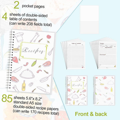 Recipe Book, 5.6"X 8.2" Recipe Book to Write in Your Own Recipes, Blank Recipe Book, Recipe Notebook, Recipe Journal Hold 170 Recipes