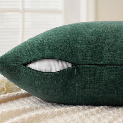 Dark Green Couch Pillow Covers 18X18 Inch, Set of 2 Soft Chenille Decorative Square Throw Pillow Covers Christmas Farmhouse for Sofa Living Room Bed